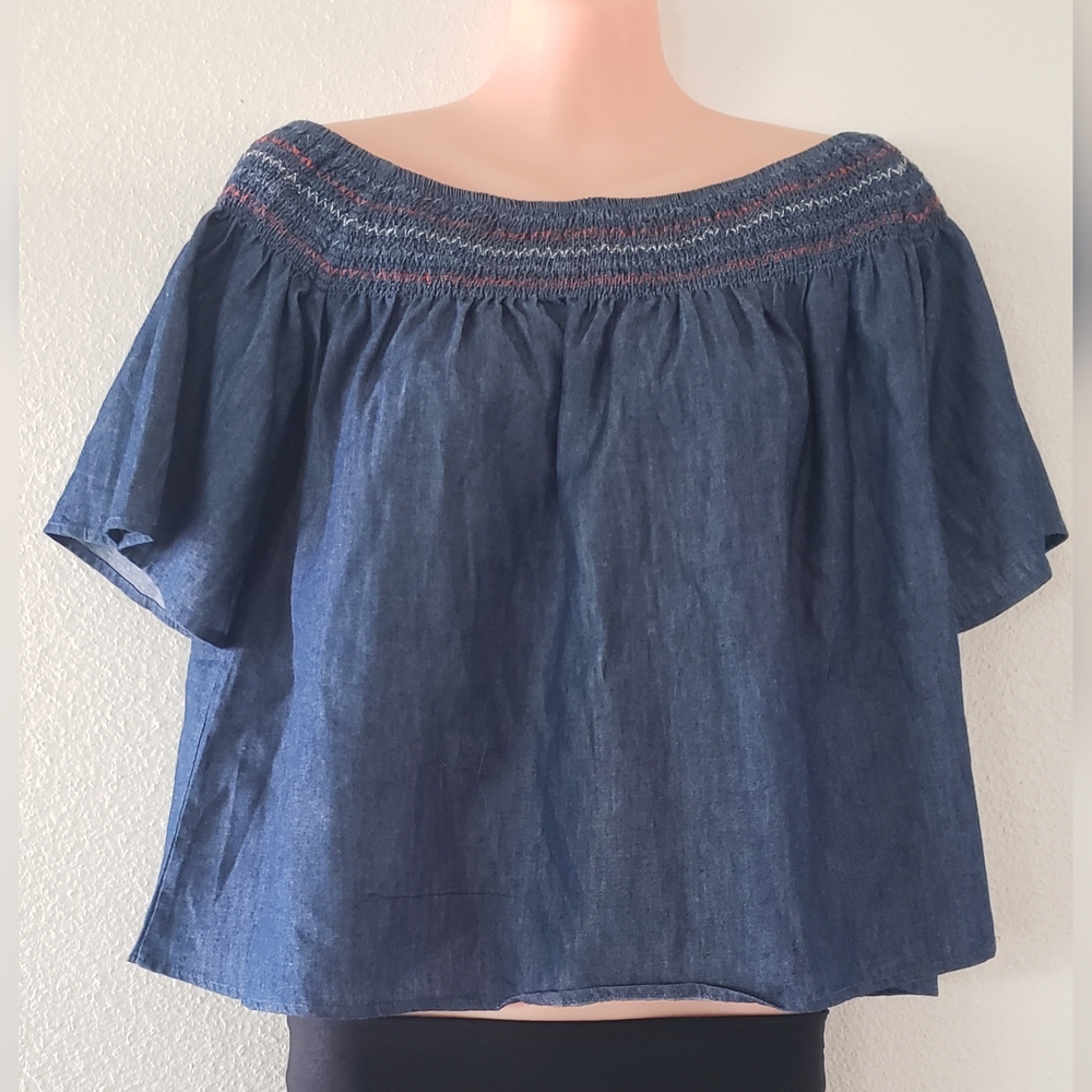 NWT REBELLION AGAIN Off Shoulder Smocked Crop Top